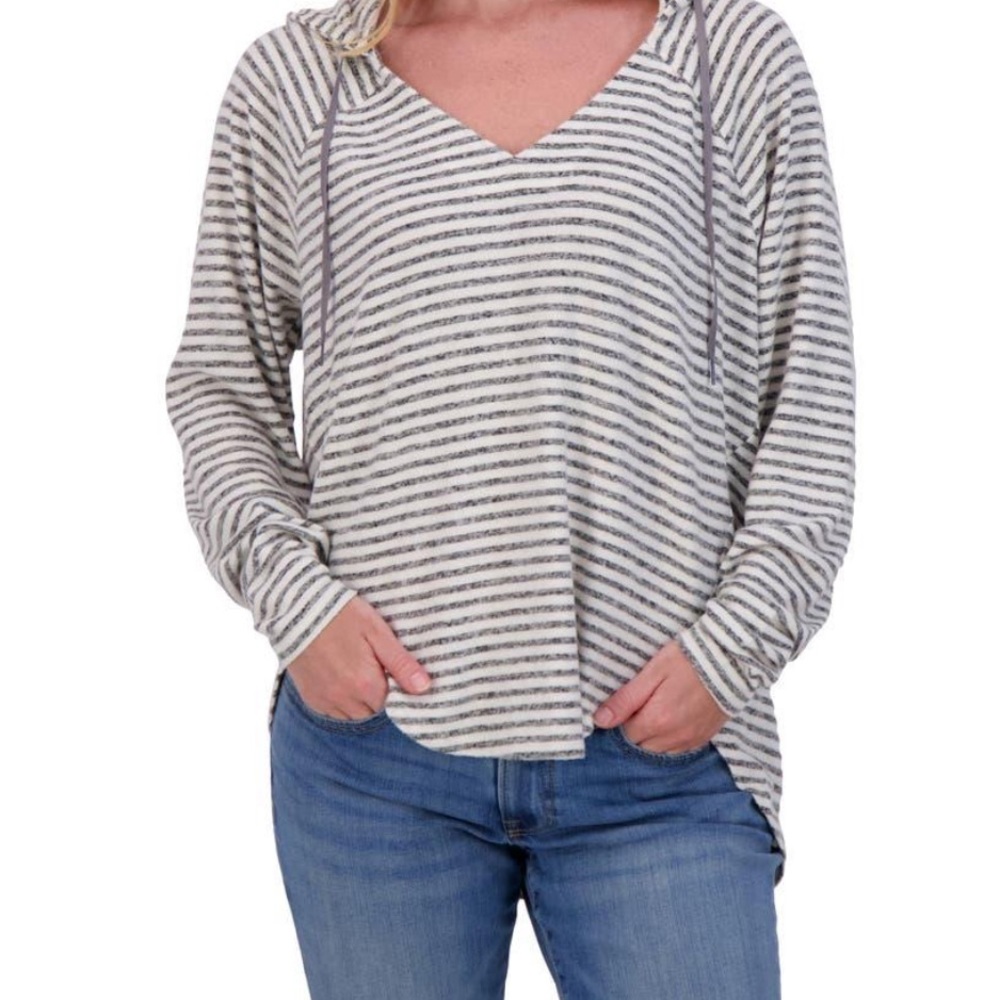 Lucky Brand White and Gray Relaxed Hoodie